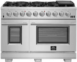 FORNO Appliance Package - 48 Inch Pro Gas Range, Range Hood, Refrigerator, Microwave Drawer, Dishwasher, Wine Cooler, AP-FFSGS6260-48-9