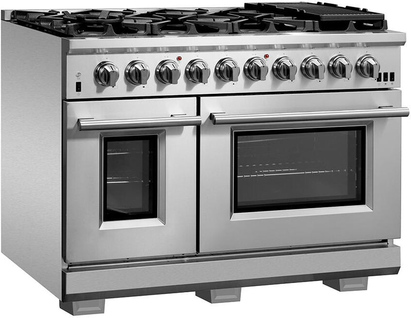 FORNO Appliance Package - 48 Inch Pro Gas Range, Wall Mount Range Hood, Refrigerator, FBDL-019-05US