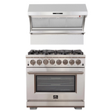 FORNO Appliance Package - 36 Inch Gas Burner/Electric Oven Pro Range, Wall Mount Range Hood, AP-FFSGS6187-36