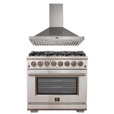 FORNO Appliance Package - 36 Inch Gas Burner/Electric Oven Pro Range, Wall Mount Range Hood, AP-FFSGS6187-36-W