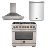 FORNO Appliance Package - 36 Inch Gas Burner/Electric Oven Pro Range, Wall Mount Range Hood, Dishwasher, AP-FFSGS6187-36-W-2