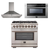 FORNO Appliance Package - 36 Inch Gas Burner/Electric Oven Pro Range, Wall Mount Range Hood, Microwave Drawer, AP-FFSGS6187-36-W-3