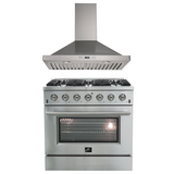 FORNO Appliance Package- 36 Inch Gas Range, Wall Mount Range Hood, AP-FFSGS6244-36-W