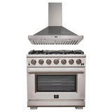 FORNO Appliance Package- 36 Inch Pro Gas Range, Wall Mount Range Hood, AP-FFSGS6260-36-W