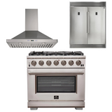 FORNO Appliance Package - 36 Inch Pro Gas Range, Wall Mount Range Hood, Refrigerator, AP-FFSGS6260-36-W-4