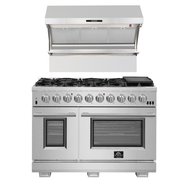 FORNO Appliance Package- 48 Inch Pro Gas Range, Wall Mount Range Hood, AP-FFSGS6260-48