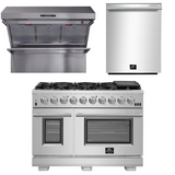 FORNO Appliance Package - 48 Inch Pro Gas Range, Wall Mount Range Hood, Dishwasher, AP-FFSGS6260-48-2