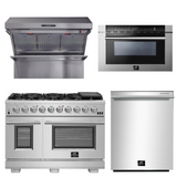 FORNO Appliance Package - 48 Inch Pro Gas Range, Wall Mount Range Hood, Microwave Drawer, Dishwasher, AP-FFSGS6260-48-6