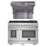FORNO Appliance Package- 48 Inch Gas Burner/Electric Oven Pro Range, Wall Mount Range Hood, AP-FFSGS6187-48