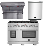 FORNO Appliance Package - 48 Inch Gas Burner/Electric Oven Pro Range, Wall Mount Range Hood, Dishwasher, AP-FFSGS6187-48-2