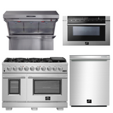 FORNO Appliance Package - 48 Inch Gas Burner/Electric Oven Pro Range, Wall Mount Range Hood, Microwave Drawer, Dishwasher, AP-FFSGS6187-48-6