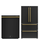 FORNO Espresso Package - 36" Refrigerator and Dishwasher in Black with Antique Brass Handles