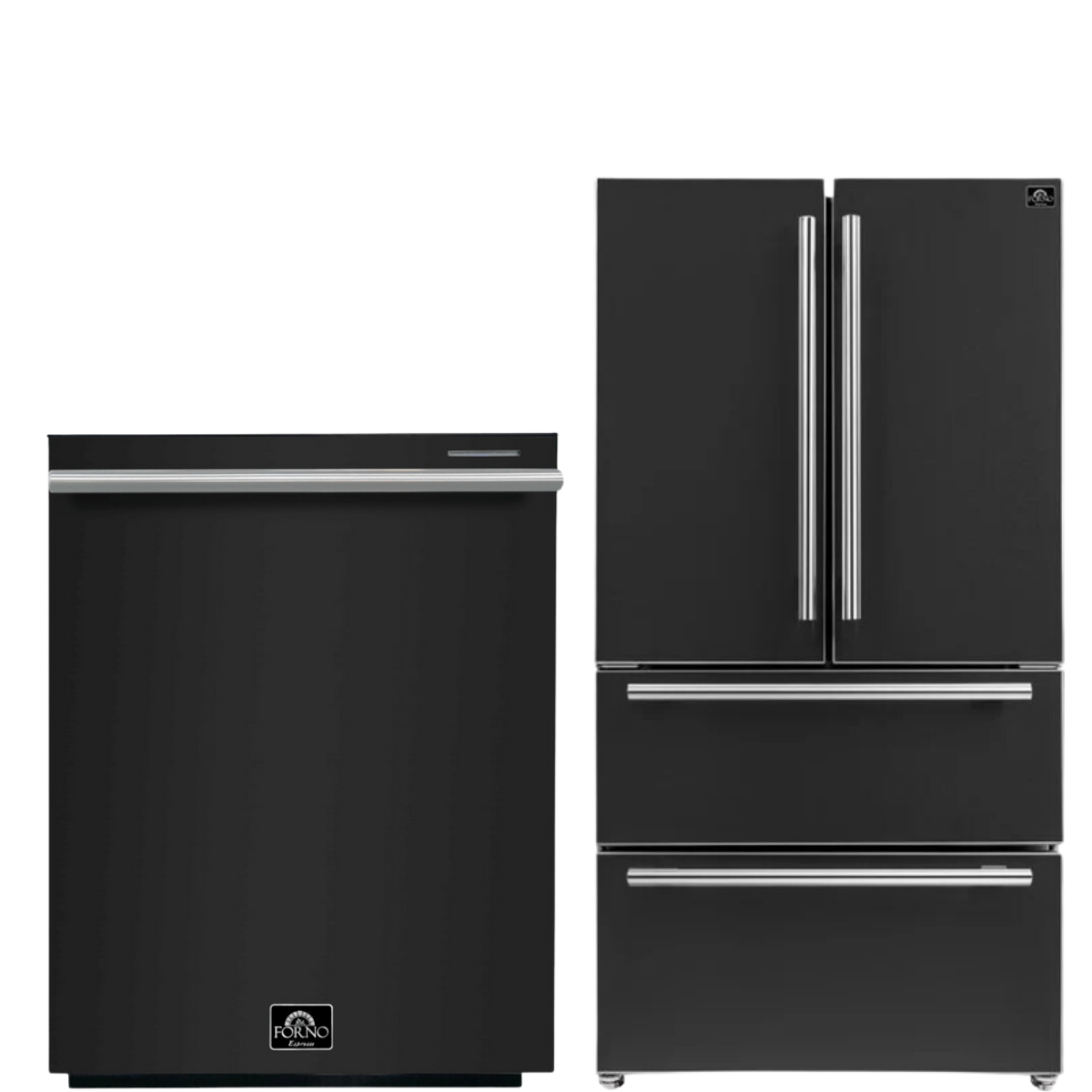 FORNO Espresso Package - 36" Refrigerator and Dishwasher in Black with Silver Handles