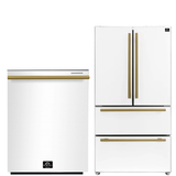 FORNO Espresso Package - 36" Refrigerator and Dishwasher in White with Antique Brass Handles