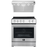FORNO Espresso Package - 30" Electric Range and Range Hood in Stainless Steel with Silver Handles, FBDL-002-01US