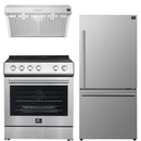 FORNO Espresso Package - 30" Electric Range, Range Hood and Refrigerator in Stainless Steel with Silver Handles, FBDL-001-01US
