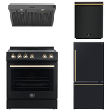 FORNO Espresso Package - 30" Electric Range, Range Hood, Refrigerator and Dishwasher in Black with Antique Brass Handles, FBDL-006-02US