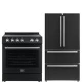 FORNO Espresso Package - 30" Electric Range and Refrigerator in Black with Silver Handles