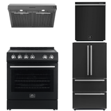 FORNO Espresso Package - 30" Electric Range, Range Hood, Refrigerator and Dishwasher in Black with Silver Handles