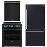 FORNO Espresso Package - 30" Electric Range, Refrigerator and Dishwasher in Black with Silver Handles