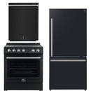 FORNO Espresso Package - 30" Electric Range, Refrigerator and Dishwasher in Black with Silver Handles