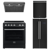 FORNO Espresso Package - 30" Electric Range, Range Hood, Refrigerator and Dishwasher in Black with Silver Handles