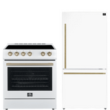 FORNO Espresso Package - 30" Electric Range and Refrigerator in White with Antique Brass Handles, FBDL-003-03US