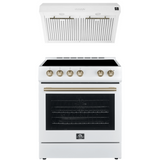 FORNO Espresso Package - 30" Electric Range and Range Hood in White with Antique Brass Handles, FBDL-002-03US