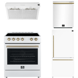 FORNO Espresso Package - 30" Electric Range, Range Hood, Refrigerator and Dishwasher in White with Antique Brass Handles, FBDL-006-03US