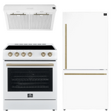 FORNO Espresso Package - 30" Electric Range, Range Hood and Refrigerator in White with Antique Brass Handles, FBDL-001-03US