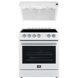 FORNO Espresso Package - 30" Electric Range and Range Hood in White with Silver Handles, FBDL-002-03US