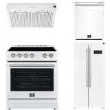 FORNO Espresso Package - 30" Electric Range, Range Hood, Refrigerator and Dishwasher in White with Silver Handles