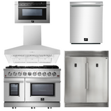 FORNO Appliance Package - 48" Gas Range, Range Hood, 60" Refrigerator, Dishwasher, Microwave Drawer, AP-FFSGS6239-48-8