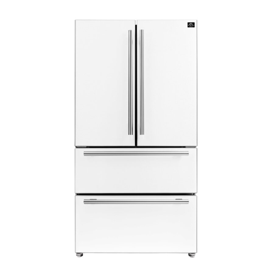 FORNO Espresso Moena 36" 19.2 cu. ft. Refrigerator with Ice Maker in White with Silver Handles, FFRBI1820-36WHT