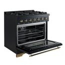 FORNO Antico 36" 4.5 cu. ft. Gas Range with 6 Sealed Burners in Black with Antique Brass Accents, FFSGS6219-36BLK
