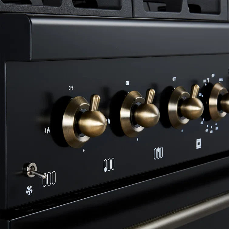 FORNO Antico 36" 4.5 cu. ft. Gas Range with 6 Sealed Burners in Black with Antique Brass Accents, FFSGS6219-36BLK