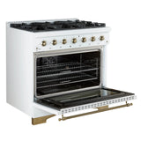 FORNO Antico 36" 4.5 cu. ft. Gas Range with 6 Sealed Burners in White with Antique Brass Accents, FFSGS6219-36WHT