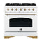 FORNO Antico 36" 4.5 cu. ft. Gas Range with 6 Sealed Burners in White with Antique Brass Accents, FFSGS6219-36WHT