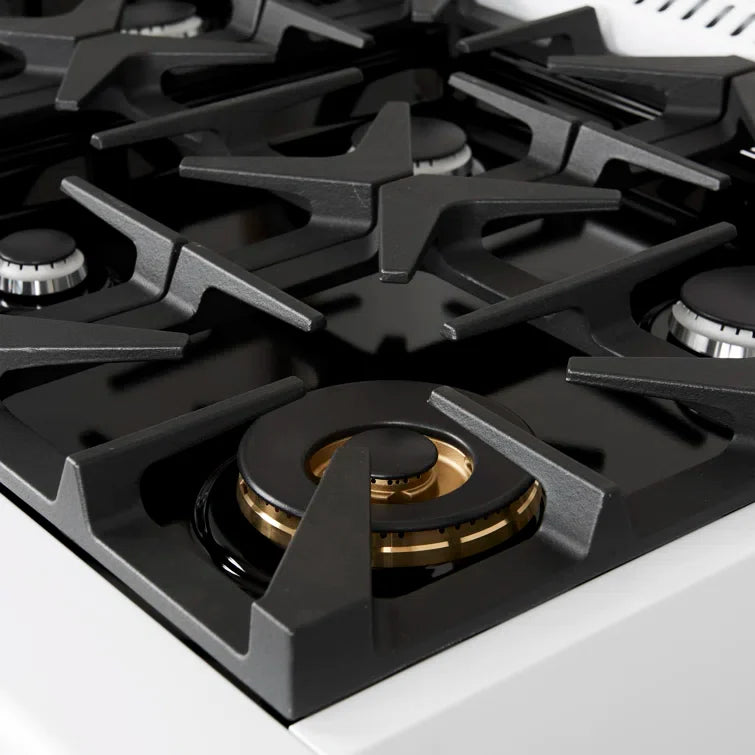 FORNO Antico 36" 4.5 cu. ft. Dual Fuel Range with 6 Sealed Burners in White with Antique Brass Accents, FFSGS6113-36WHT