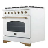 FORNO Antico 36" 4.5 cu. ft. Gas Range with 6 Sealed Burners in White with Antique Brass Accents, FFSGS6219-36WHT