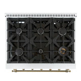 FORNO Antico 36" 4.5 cu. ft. Gas Range with 6 Sealed Burners in White with Antique Brass Accents, FFSGS6219-36WHT