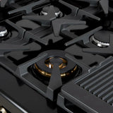 FORNO Antico 48" 5.5 cu. ft. Dual Fuel Range with 8 Sealed Burners and Griddle in Black with Antique Brass Accents, FFSGS6113-48BLK