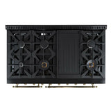 FORNO Antico 48" 5.5 cu. ft. Dual Fuel Range with 8 Sealed Burners and Griddle in Black with Antique Brass Accents, FFSGS6113-48BLK