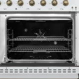 FORNO Antico 48" 5.5 cu. ft. Gas Range with 8 Sealed Burners and Griddle in White with Antique Brass Accents, FFSGS6219-48WHT