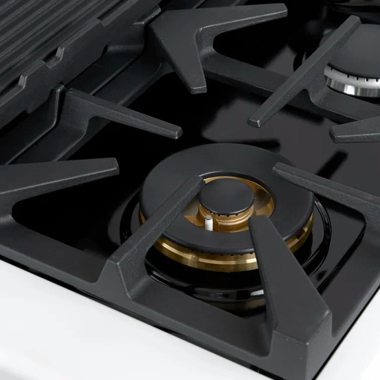 FORNO Antico 48" 5.5 cu. ft. Gas Range with 8 Sealed Burners and Griddle in White with Antique Brass Accents, FFSGS6219-48WHT