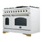 FORNO Antico 48" 5.5 cu. ft. Dual Fuel Range with 8 Sealed Burners and Griddle in White with Antique Brass Accents, FFSGS6113-48WHT