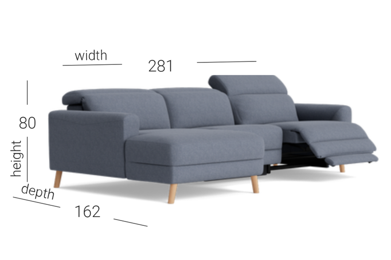 Valencia Freya Fabric Recliner Sofa, Three Seats with Left Chaise, Blue