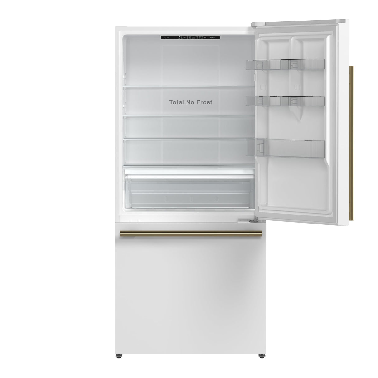 FORNO Espresso Milano 31" 17.2 cu. ft. Right Swing Refrigerator and Bottom Freezer in White with Antique Brass Handles, FFFFD1785-31WHT