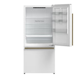 FORNO Espresso Milano 31" 17.2 cu. ft. Right Swing Refrigerator and Bottom Freezer in White with Antique Brass Handles, FFFFD1785-31WHT