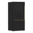 FORNO Espresso Milano 31" 17.2 cu. ft. Left Swing Refrigerator and Bottom Freezer with Ice Maker in Black and Antique Brass Handles, FFFFD1786-31BLK